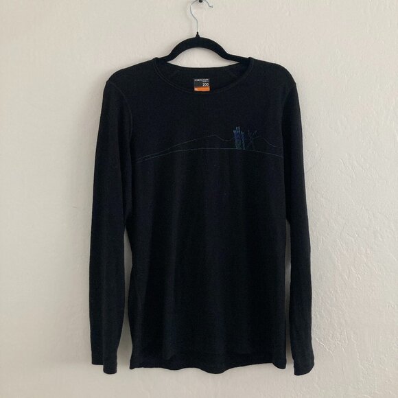 Icebreaker Merino Wool 200 Women's Long Sleeve Base Layer Black Ski Graphic XL - Picture 1 of 8